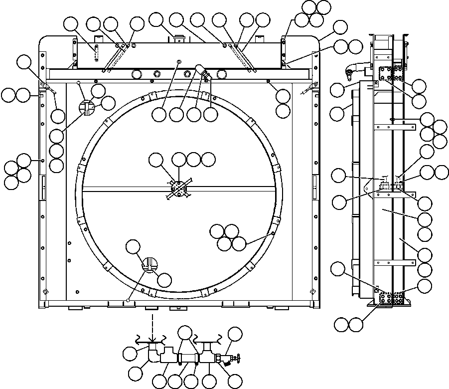 Komatsu parts book diagram for AFE47-Q 730E  S/N 32691  ROSSING URANIUM: RADIATOR ASSM (PB9915)