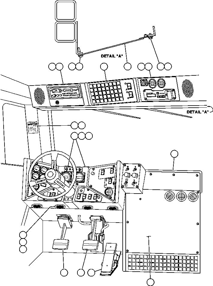 Komatsu parts book diagram for AFE47-Q 730E  S/N 32691  ROSSING URANIUM: OPERATOR CONTROLS & OVERHEAD PANEL