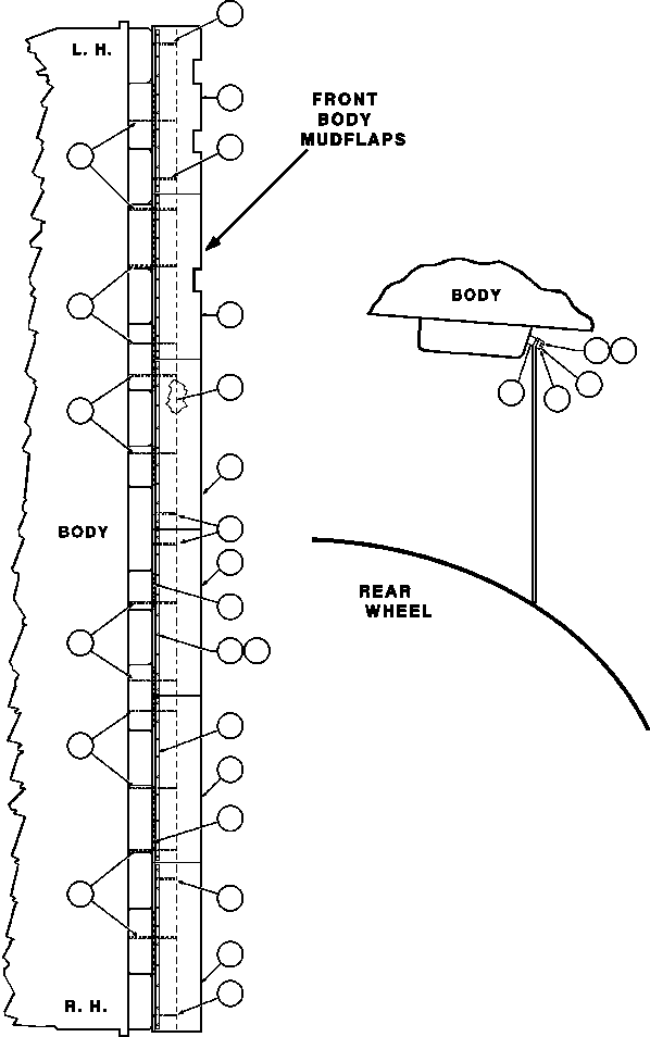 Komatsu parts book diagram for AFE47-Q 730E  S/N 32691  ROSSING URANIUM: MUD FLAP INSTL - 1