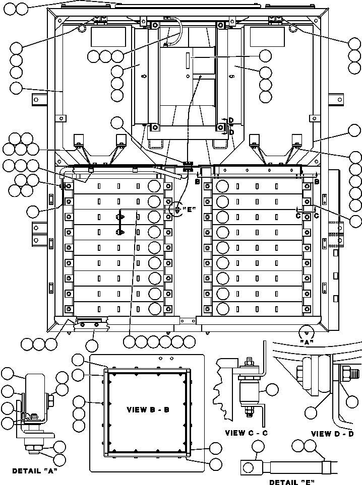 Komatsu parts book diagram for AFE47-Q 730E  S/N 32691  ROSSING URANIUM: BLOWN GRID - 3 STEP, 18 ELEMENT (TROLLEY) - 1