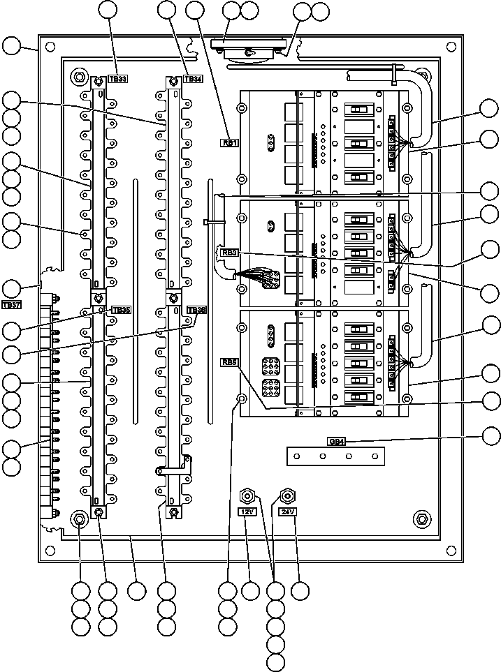 Komatsu parts book diagram for AFE47-Q 730E  S/N 32691  ROSSING URANIUM: JUNCTION BOX - 24V - REAR (EG1406)