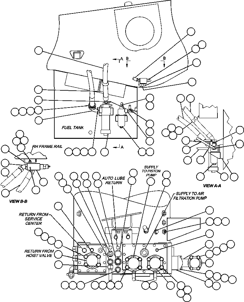 Komatsu parts book diagram for AFE47-Q 730E  S/N 32691  ROSSING URANIUM: HYDRAULIC SYSTEM PIPING