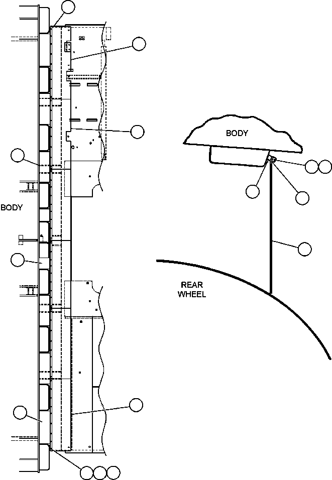 Komatsu parts book diagram for AFE47-V 730E S/N 32795 & 32797   ISCOR GROOTEGELUK: MUD FLAP INSTALLATION - 1