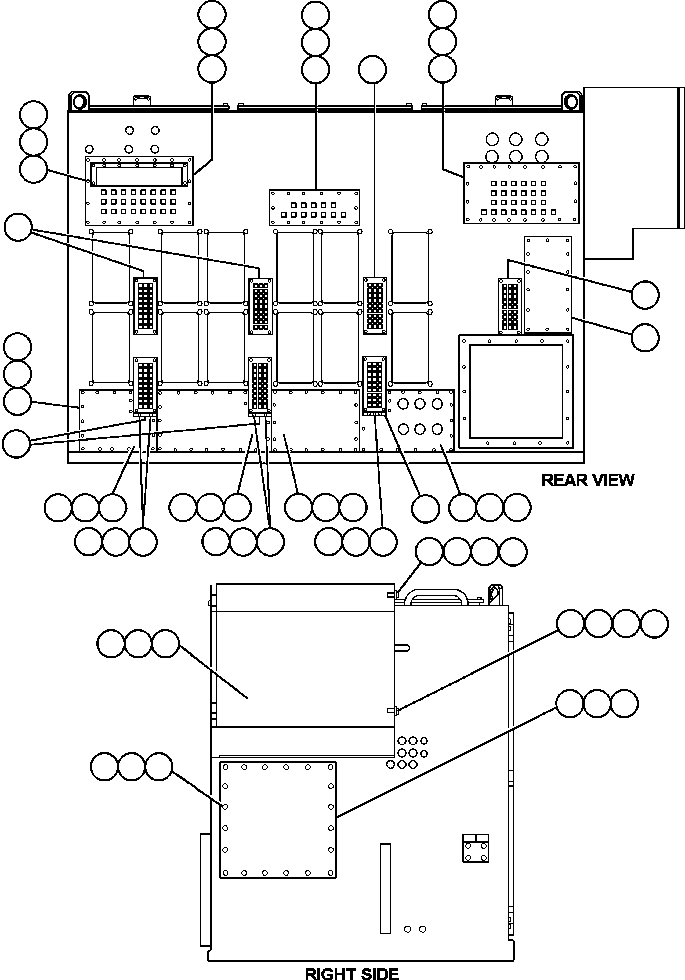 Komatsu parts book diagram for AFE48-AC  930E S/N A30076-A30078 & A30080 SYNCRUDE: CONTROL CABINET (RIGHT SIDE & REAR VIEW)