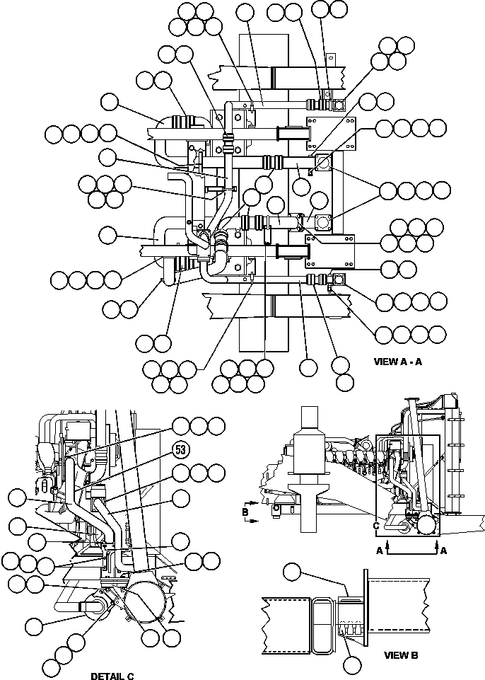 Komatsu parts book diagram for AFE48-CE 930E-2  S/N A30207-A30208 SUNCOR: RADIATOR PIPING & ENGINE MOUNTING