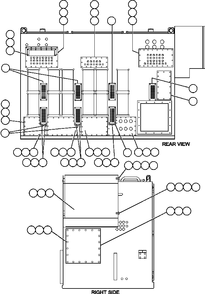 Komatsu parts book diagram for AFE48-CE 930E-2  S/N A30207-A30208 SUNCOR: CONTROL CABINET (RIGHT SIDE & REAR VIEW)
