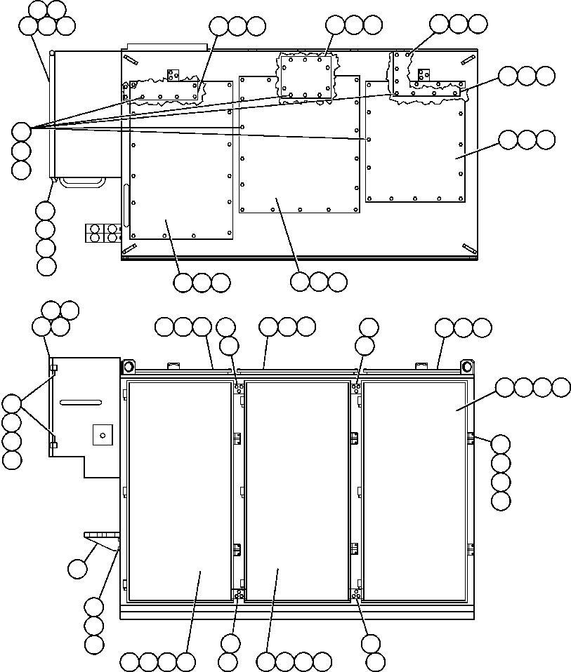 Komatsu parts book diagram for AFE48-CK 930E-2 S/N A30225 JACOB'S RANCH: CONTROL CABINET (FRONT & TOP VIEW) (PC0712)