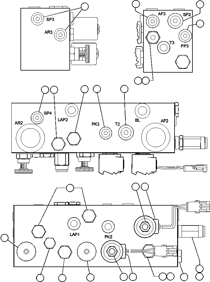 Komatsu parts book diagram for AFE48-DP 930E-2 S/N A30298 & A30299    TRANSALTA: BRAKE MANIFOLD - TWO CIRCUIT (PC0081)