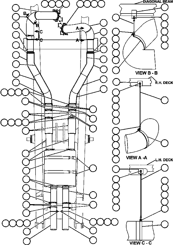 Komatsu parts book diagram for AFE50-AJ 830E S/N A30644-A30645 ANTELOPE COAL: EXHAUST PIPING - 2