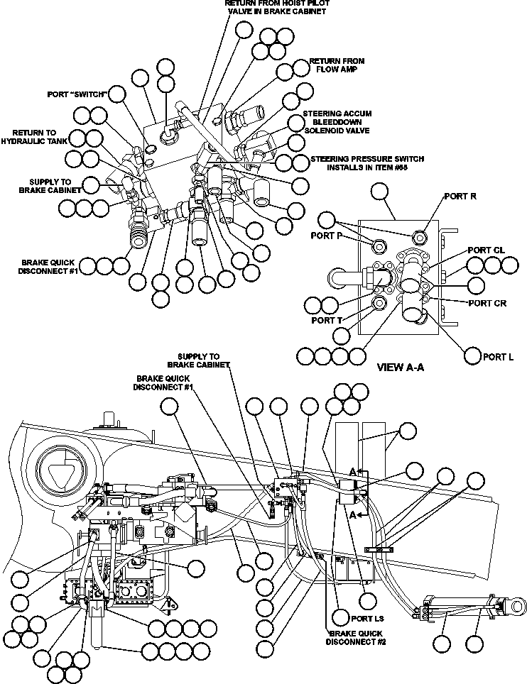 Komatsu parts book diagram for AFE50-AN 830E S/N A30652-A30658  DIAVIK: STEERING PIPING - 1
