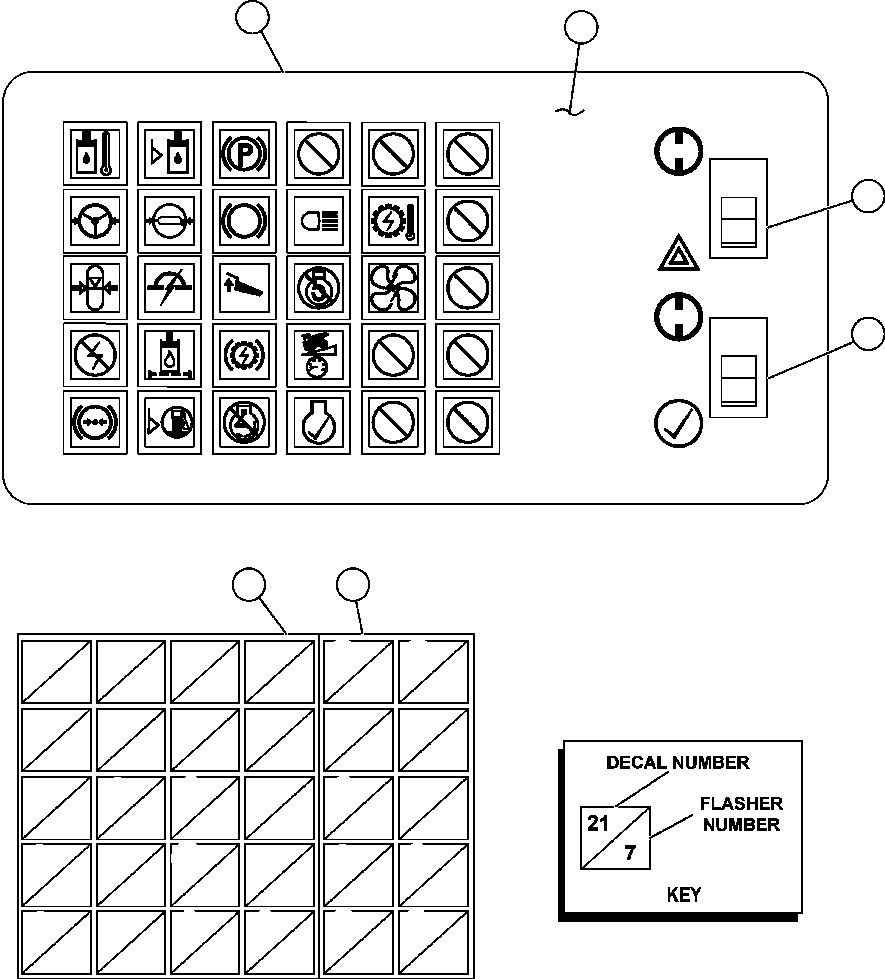 Komatsu parts book diagram for AFE50-CX 830E S/N A30871     I.O.C.C.: WARNING LIGHTS MODULE (EK3605)