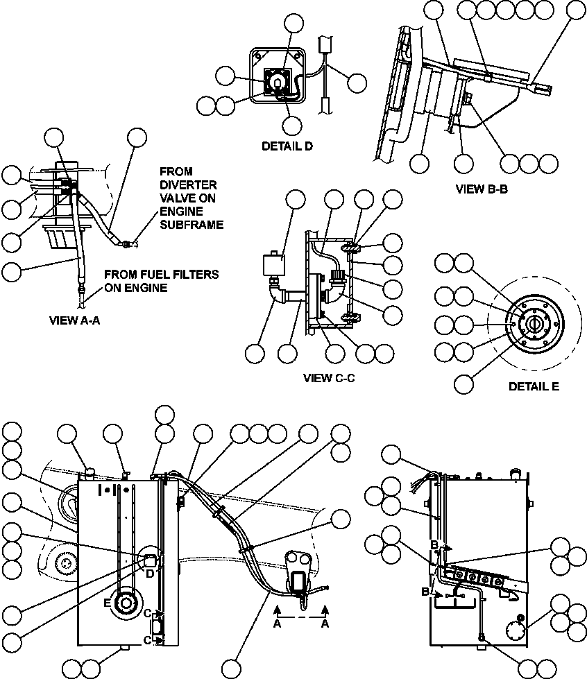 Komatsu parts book diagram for AFE50-CX 830E S/N A30871     I.O.C.C.: FUEL TANK INSTALLATION & PIPING