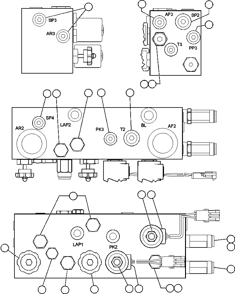 Komatsu parts book diagram for AFE50-CZ 830E S/N A30886    I.O.C.C.: BRAKE MANIFOLD - TWO CIRCUIT (PC0080)