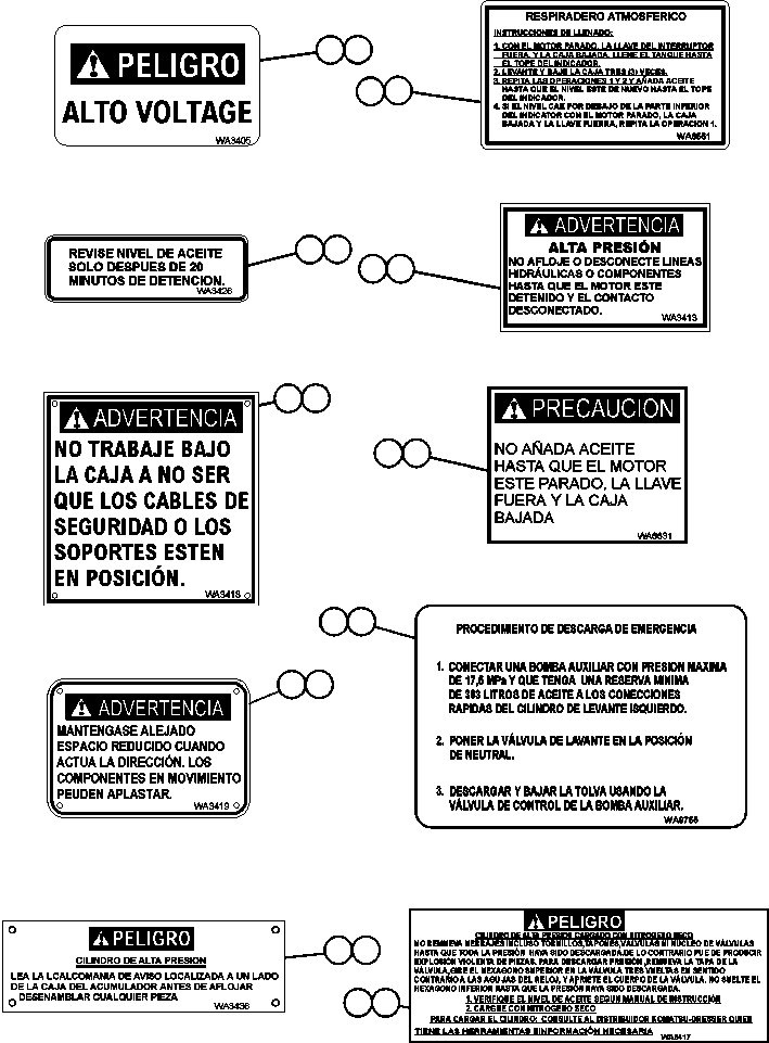 Komatsu parts book diagram for AFE50-G/H 830E S/N A30570-A30573, A30575-A30583 & A30586-A30588 LOS PELAMBRES: DECALS & WARNINGS (SPANISH)