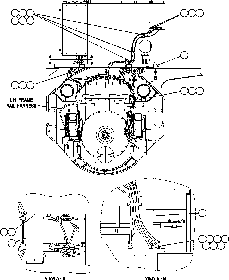 Komatsu parts book diagram for AFE52-AB 930E-3 S/N A30387-A30388 & A30391 & A30393 & A30397-A30398 & A30401 CHUQUICAMATA: POWER CABLE ROUTING (REAR VIEW)