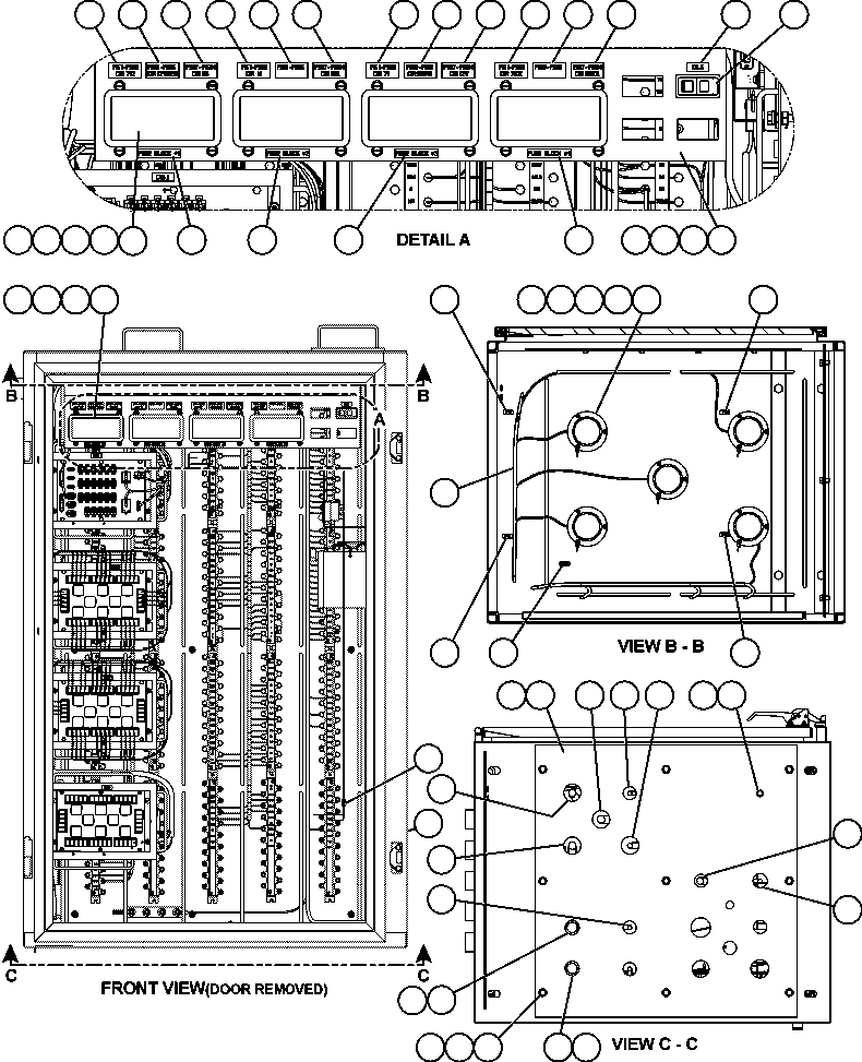 Komatsu parts book diagram for AFE57-AA 830E-AC S/N A30106 - A30108      ELK VALLEY COAL: AUXILIARY CONTROL CABINET COMPONENTS - FRONT VIEW