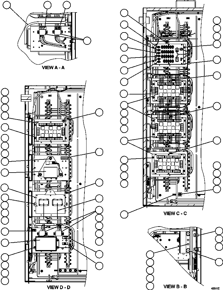 Komatsu parts book diagram for AFE57-AM 830E-1AC S/N A30162, A30163, A30165 - A30167, A30170 - A30173     MACARTHUR: AUXILIARY CONTROL CABINET COMPONENTS - LH WALL 2/2