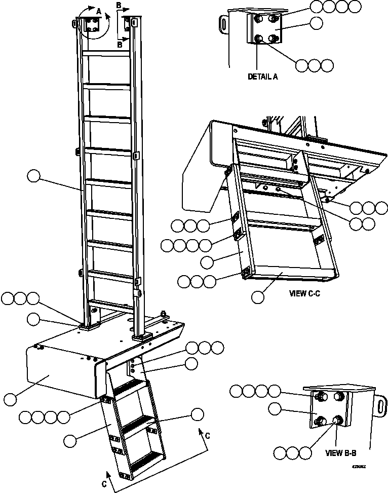 Komatsu parts book diagram for AFE57-AQ 830E-1AC S/N A30174-A30176 & A30183 - A30185     HUNTER VALLEY: L.H. LADDER & PLATFORM