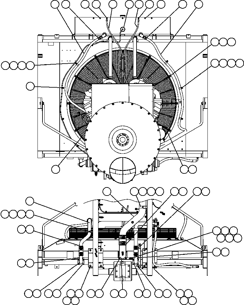 Komatsu parts book diagram for AFE57-AQ 830E-1AC S/N A30174-A30176 & A30183 - A30185     HUNTER VALLEY: RADIATOR PIPING ( 1/2)