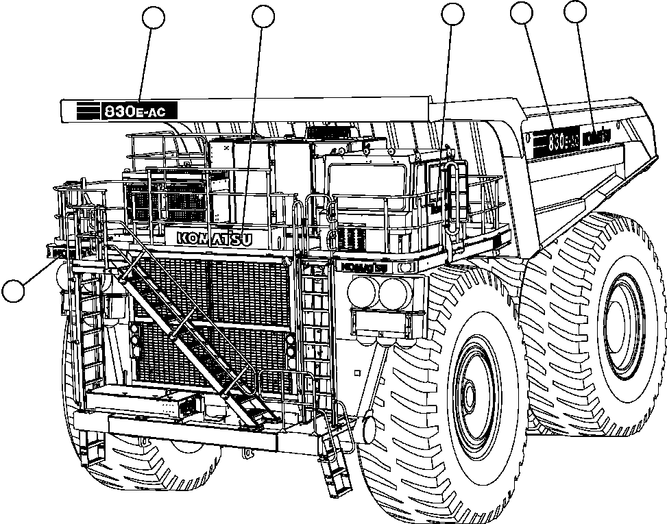 Komatsu parts book diagram for AFE57-AT 830E-1AC S/N A30182, A30186-A30187, A30191-A30193      CARDINAL RIVER / NORTH AMERICAN CONSTRUCTION: DECALS & WARNINGS ( 5/5)