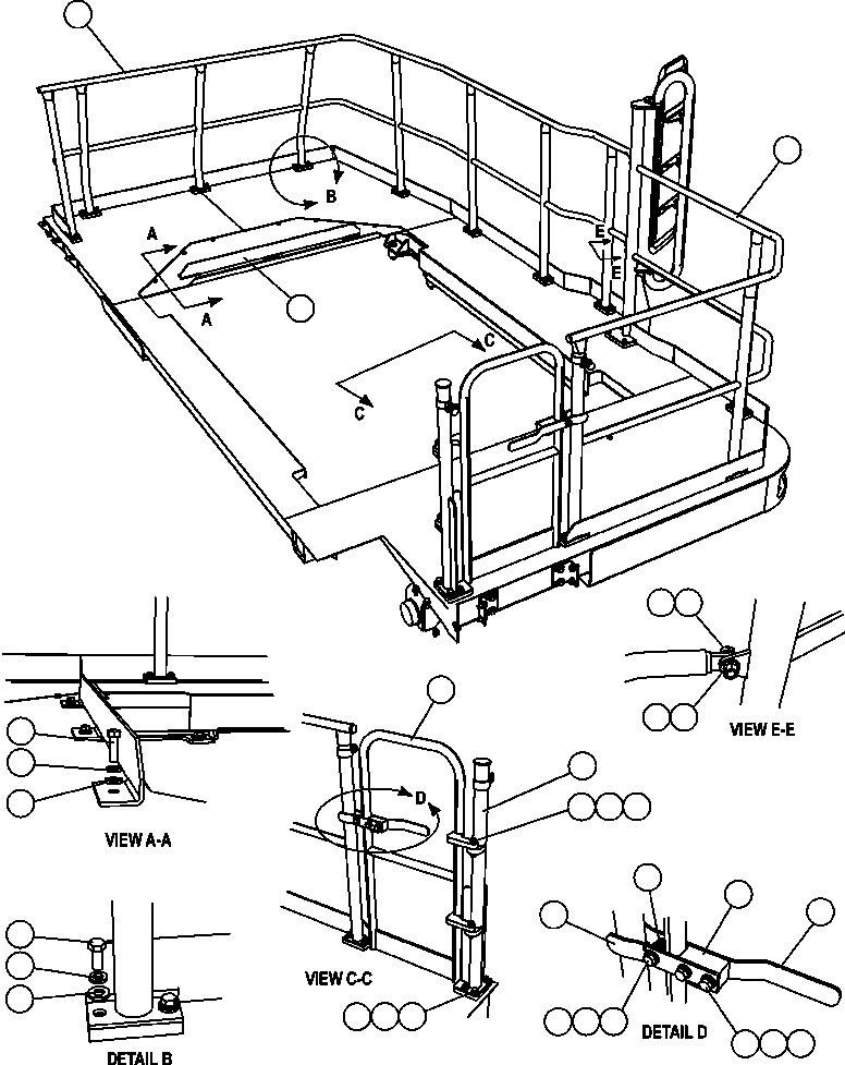 Komatsu parts book diagram for AFE57-AV 830E-1AC S/N A30194 - A30195    YANDICOOGINA: L.H. DECK HANDRAILS