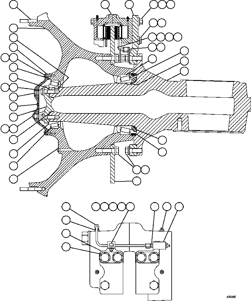 Komatsu parts book diagram for AFE57-AV 830E-1AC S/N A30194 - A30195    YANDICOOGINA: SPINDLE, HUB & BRAKE ASSEMBLY