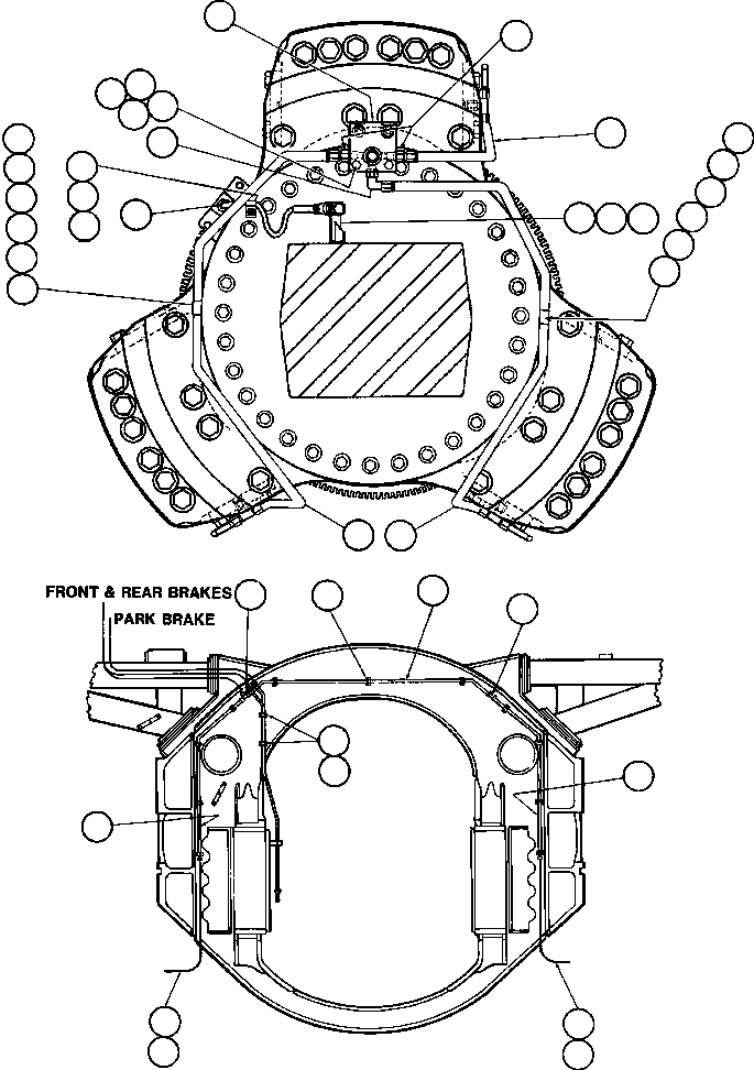 Komatsu parts book diagram for AFE57-C 830E-AC S/N A30005 & A30009-A30010 & A30012-A30013         MINERA HUASCO (CMH): FRONT BRAKE PIPING