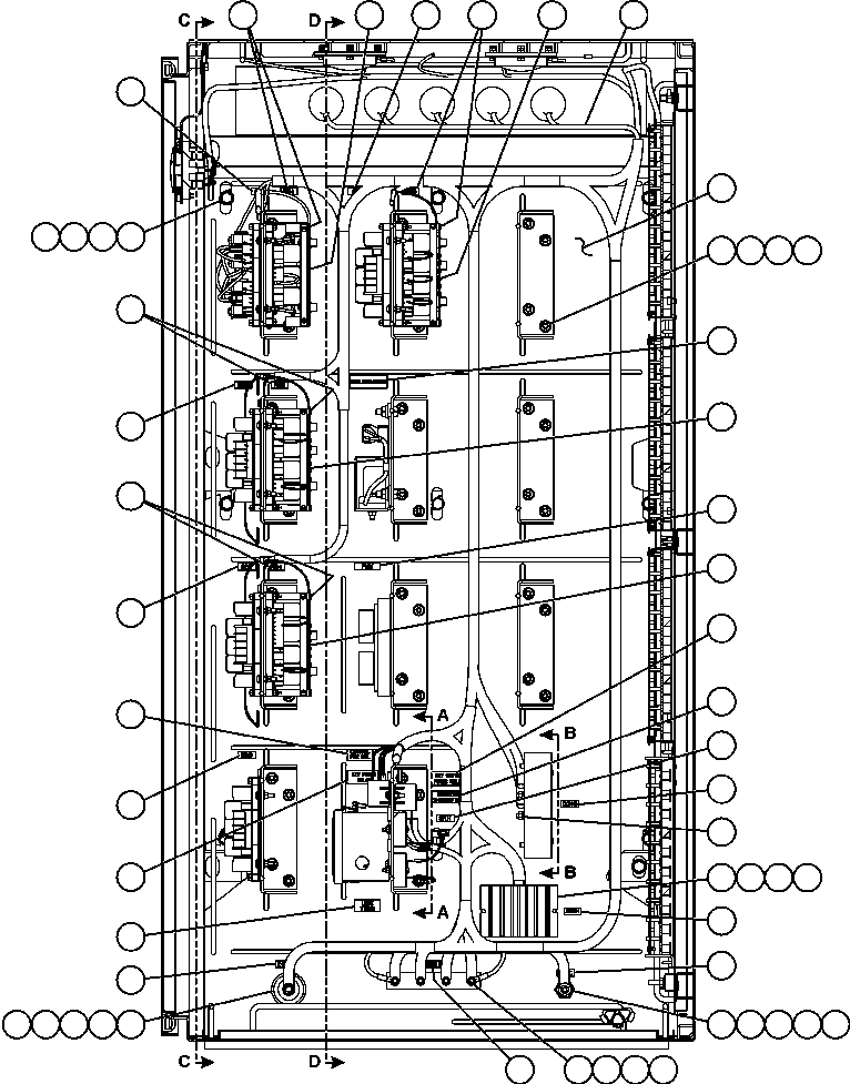 Komatsu parts book diagram for AFE57-C 830E-AC S/N A30005 & A30009-A30010 & A30012-A30013         MINERA HUASCO (CMH): AUXILIARY CONTROL CABINET COMPONENTS - R.H. WALL
