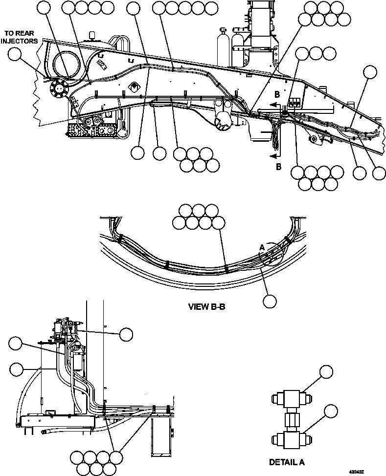 Komatsu parts book diagram for AFE57-CB 830E-1AC S/N A30340 - A30343     FELIX RESOURCES: AUTOMATIC LUBRICATION - FRAME PIPING