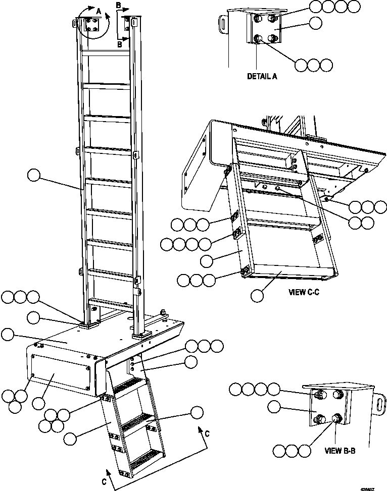 Komatsu parts book diagram for AFE57-CV 830E-1AC S/N A30461 - A30463 & A30470 - A30472     BARRICK BALD MOUNTAIN: LH LADDER & PLATFORM