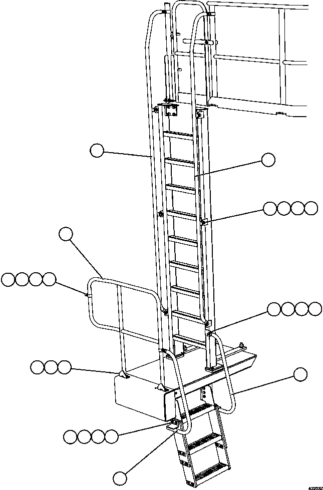 Komatsu parts book diagram for AFE57-CV 830E-1AC S/N A30461 - A30463 & A30470 - A30472     BARRICK BALD MOUNTAIN: LH LADDER HANDRAILS