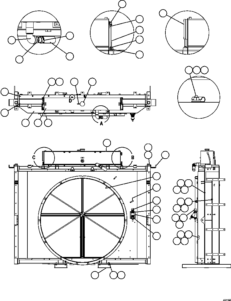 Komatsu parts book diagram for AFE57-CV 830E-1AC S/N A30461 - A30463 & A30470 - A30472     BARRICK BALD MOUNTAIN: RADIATOR & SHROUD ASSEMBLY (PC1956)