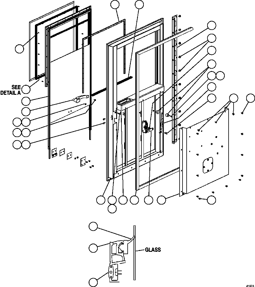 Komatsu parts book diagram for AFE57-CV 830E-1AC S/N A30461 - A30463 & A30470 - A30472     BARRICK BALD MOUNTAIN: DOOR - RH (EM0049)