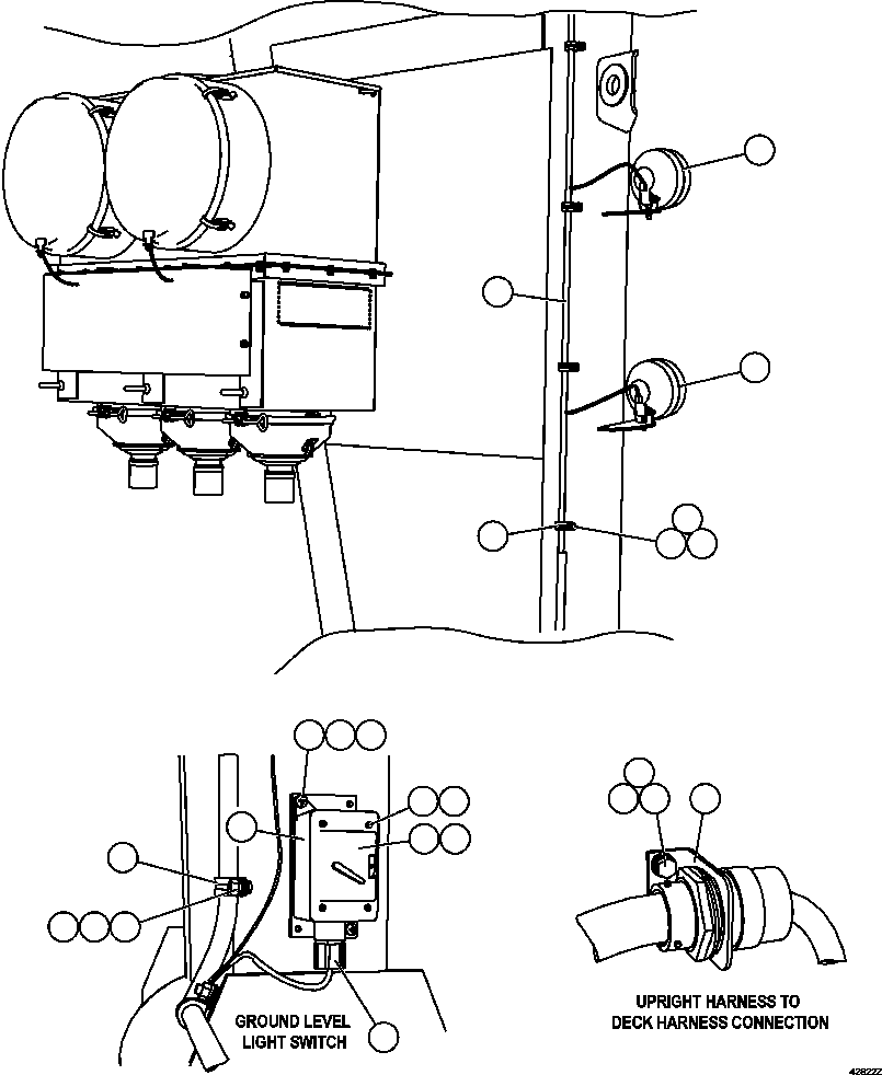 Komatsu parts book diagram for AFE57-CV 830E-1AC S/N A30461 - A30463 & A30470 - A30472     BARRICK BALD MOUNTAIN: RH UPRIGHT SERVICE LIGHTS