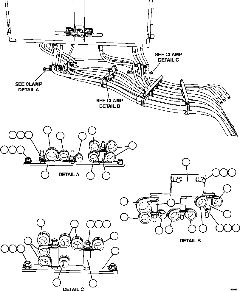 Komatsu parts book diagram for AFE57-CV 830E-1AC S/N A30461 - A30463 & A30470 - A30472     BARRICK BALD MOUNTAIN: LH DECK PIPING ( 1/3)