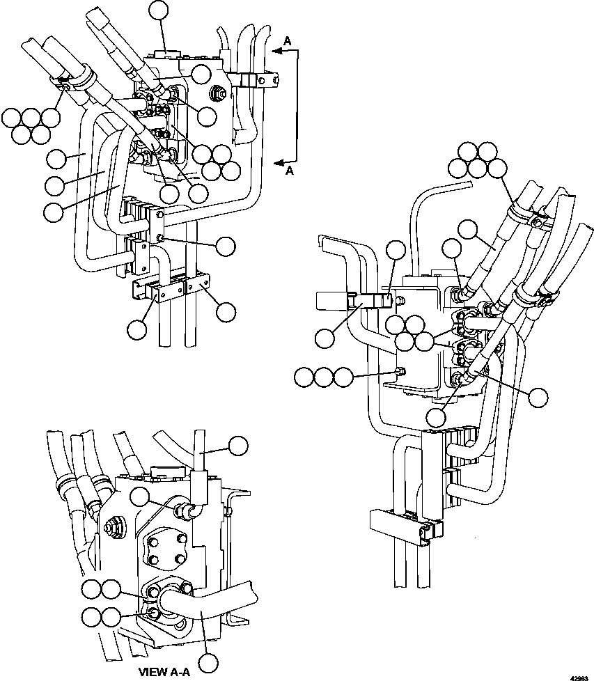 Komatsu parts book diagram for AFE57-CV 830E-1AC S/N A30461 - A30463 & A30470 - A30472     BARRICK BALD MOUNTAIN: FLOW AMPLIFIER PIPING