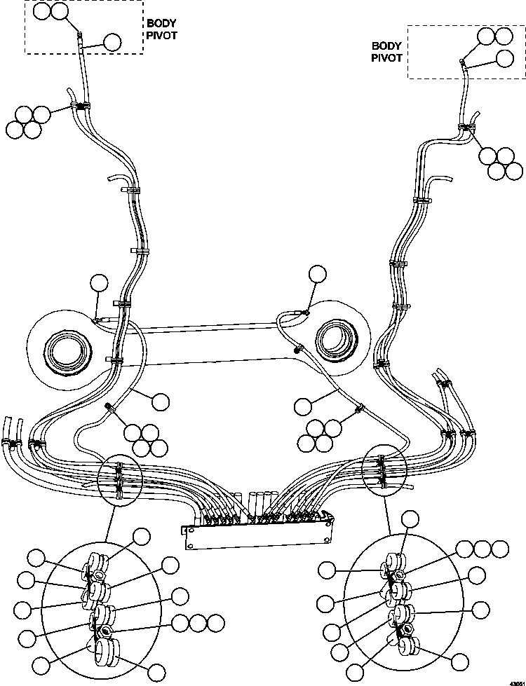 Komatsu parts book diagram for AFE57-CV 830E-1AC S/N A30461 - A30463 & A30470 - A30472     BARRICK BALD MOUNTAIN: AUTOMATIC LUBRICATION - SWAY BAR & BODY PIVOT