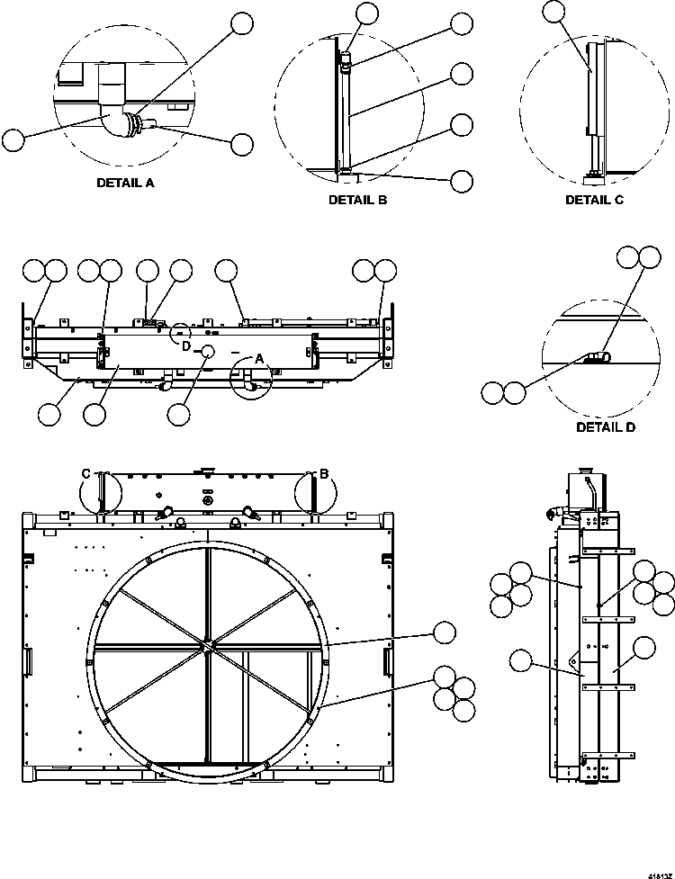 Komatsu parts book diagram for AFE57-CX 830E-1AC S/N A30505 - A30506     HIBBING TACONITE: RADIATOR & SHROUD ASSEMBLY (PC2616)
