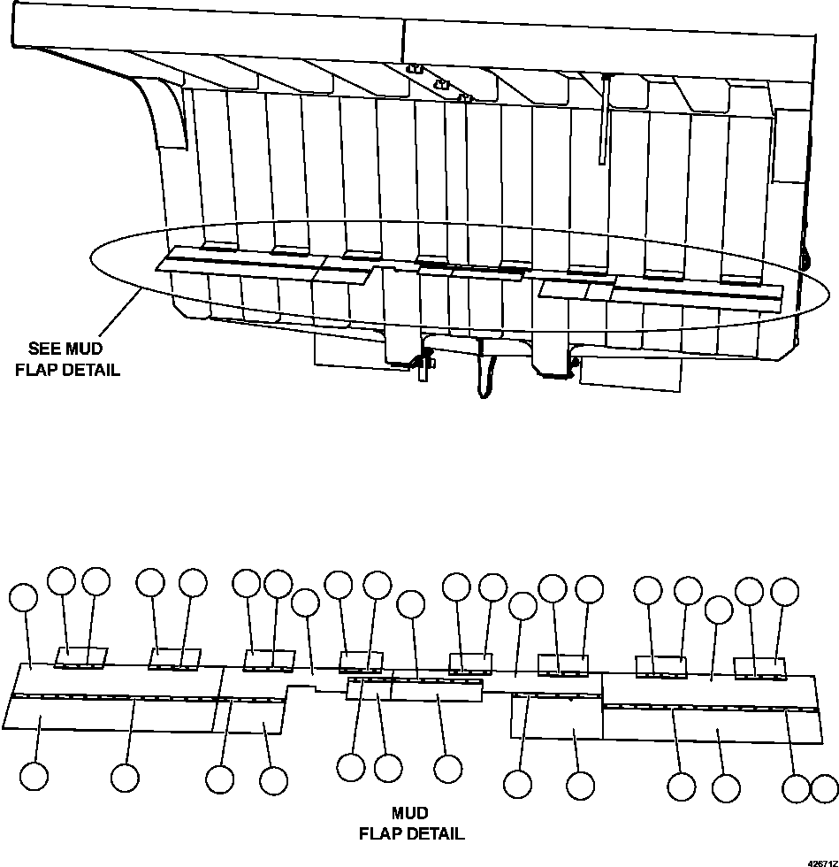 Komatsu parts book diagram for AFE57-CX 830E-1AC S/N A30505 - A30506     HIBBING TACONITE: BODY MUDFLAP INSTALLATION ( 1/2)