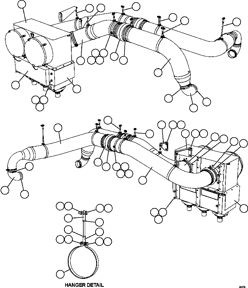 Komatsu parts book diagram for AFE57-EX 830E-1AC S/N A30637 - A30638    HINDUSTAN ZINC: RH AIR CLEANER PIPING