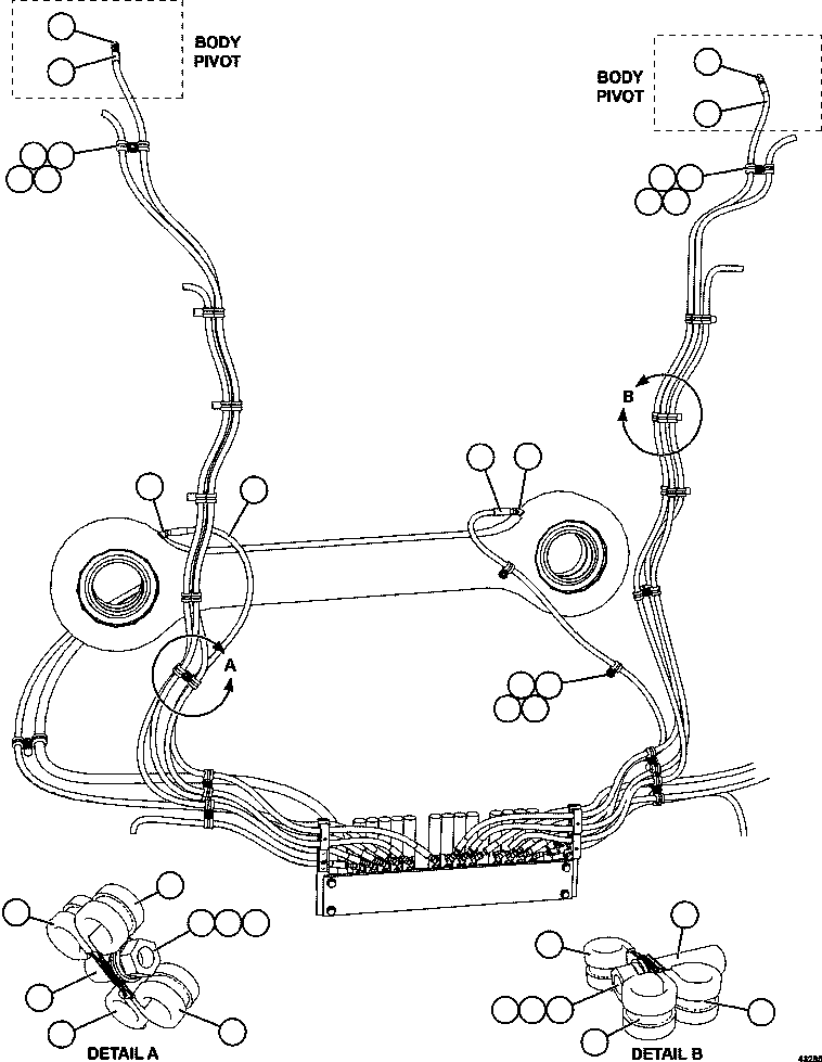 Komatsu parts book diagram for AFE57-EX 830E-1AC S/N A30637 - A30638    HINDUSTAN ZINC: AUTOMATIC LUBRICATION - SWAY BAR & BODY PIVOT