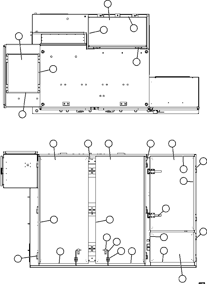 Komatsu parts book diagram for AFE57-FV 830E-1AC S/N A30732 - A30734, A30758 & A30762 - A30763 CLERMONT: DOORS AND COVERS  1/2