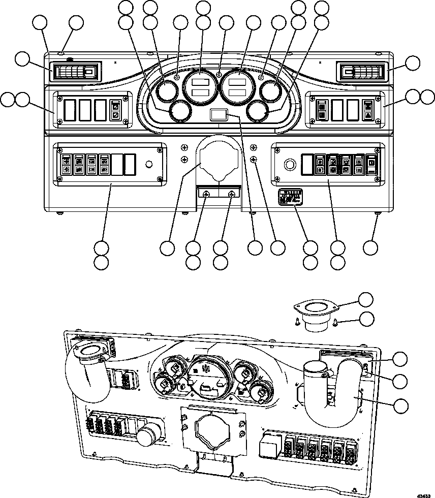 Komatsu parts book diagram for AFE57-FW 830E-1AC S/N A30761  WABUSH: INSTRUMENT PANEL ASSEMBLY          EM4322