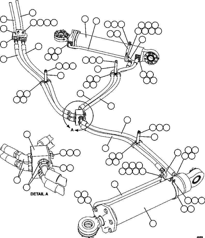 Komatsu parts book diagram for AFE57-FW 830E-1AC S/N A30761  WABUSH: STEERING CYLINDER PIPING