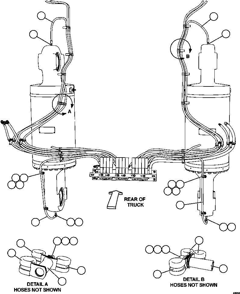 Komatsu parts book diagram for AFE57-FW 830E-1AC S/N A30761  WABUSH: AUTOMATIC LUBRICATION - REAR SUSPENSIONS