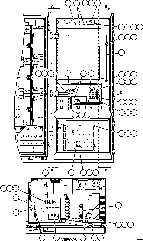 Komatsu parts book diagram for AFE57-FW 830E-1AC S/N A30761  WABUSH: CTRL CABINET - LEFT COMPARTMENT  1/2  58E-43-00020