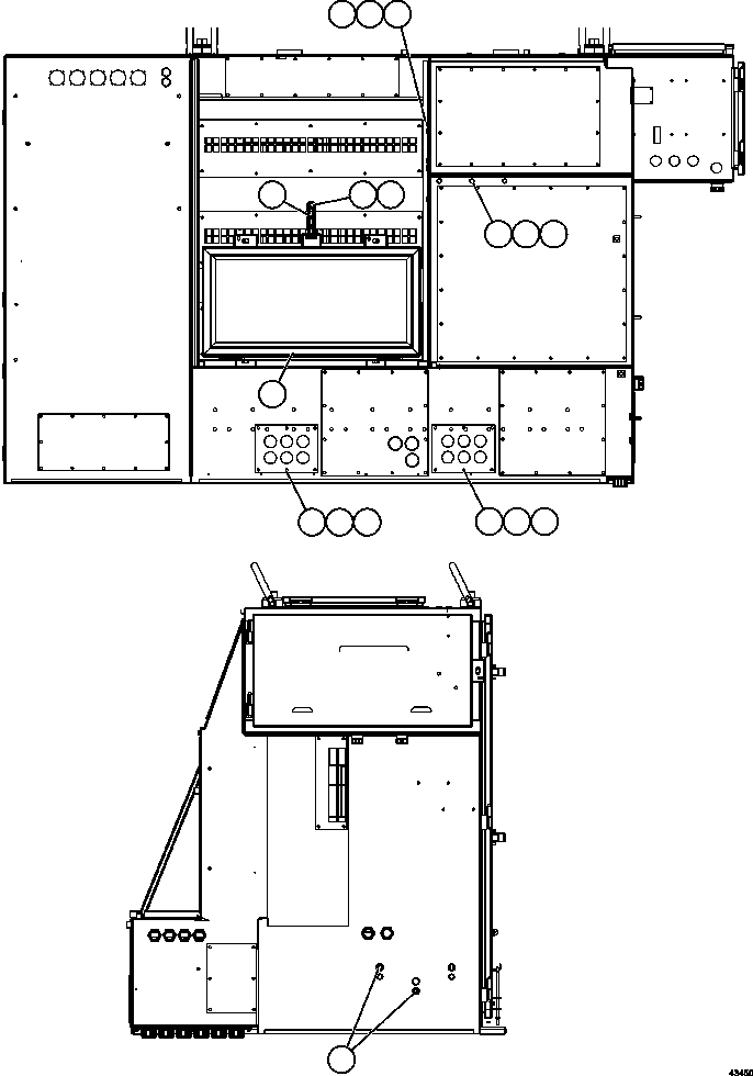 Komatsu parts book diagram for AFE57-FW 830E-1AC S/N A30761  WABUSH: CONTROL CABINET - EXTERIOR   58E-43-00020
