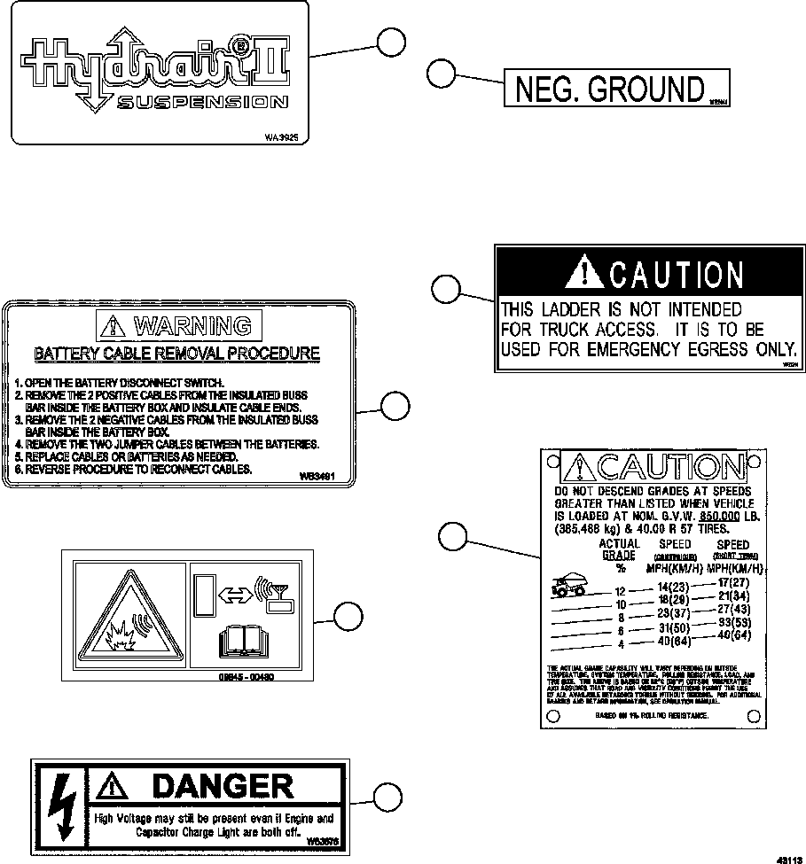 Komatsu parts book diagram for AFE57-GH 830E-1AC S/N A30822 - A30823 & A30831 - A30833 KONKOLA COPPER: DECALS & WARNINGS   4/5