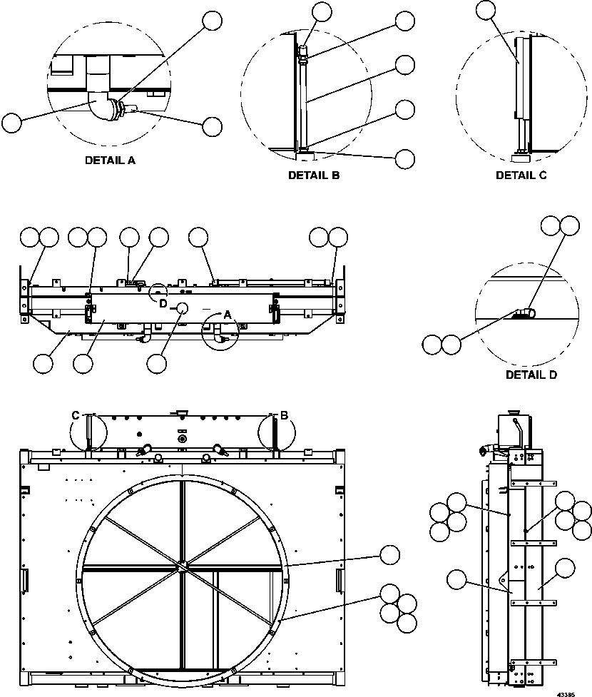 Komatsu parts book diagram for AFE57-GH 830E-1AC S/N A30822 - A30823 & A30831 - A30833 KONKOLA COPPER: RADIATOR & SHROUD ASSEMBLY     PC2616