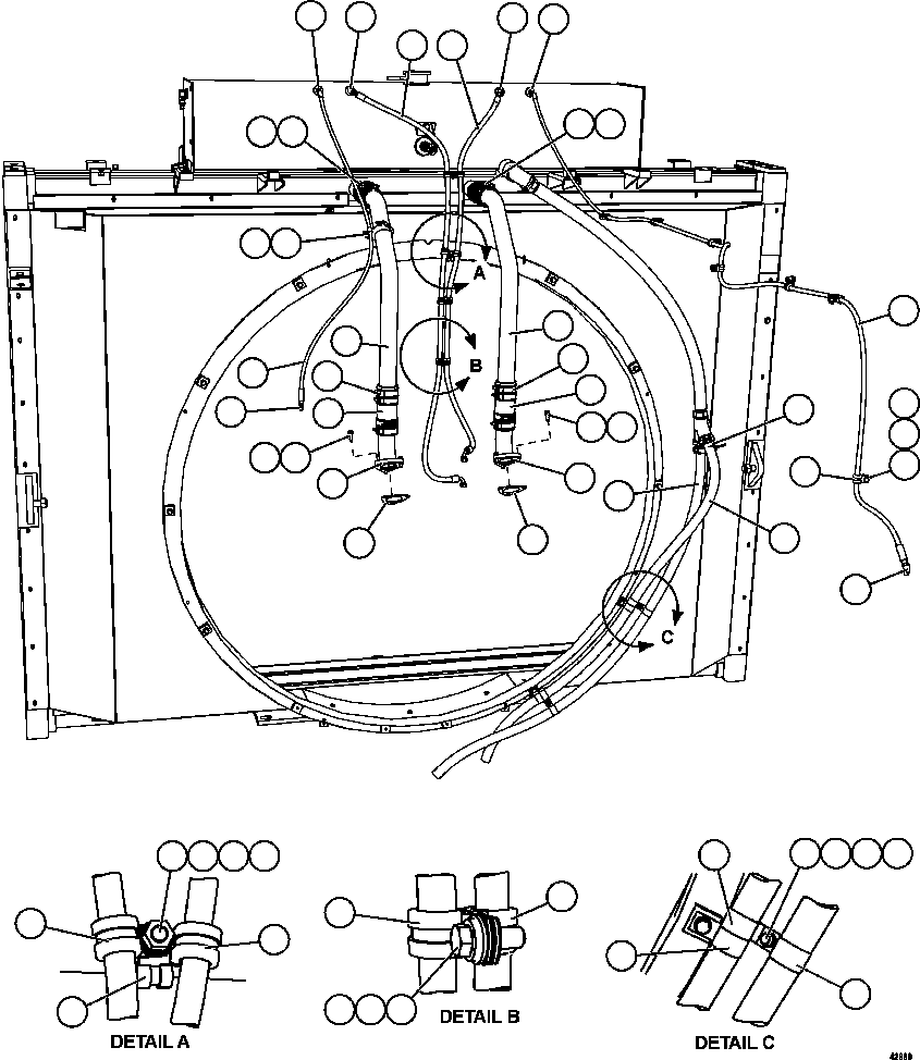 Komatsu parts book diagram for AFE57-GH 830E-1AC S/N A30822 - A30823 & A30831 - A30833 KONKOLA COPPER: COOLING SYSTEM PIPING   1/3